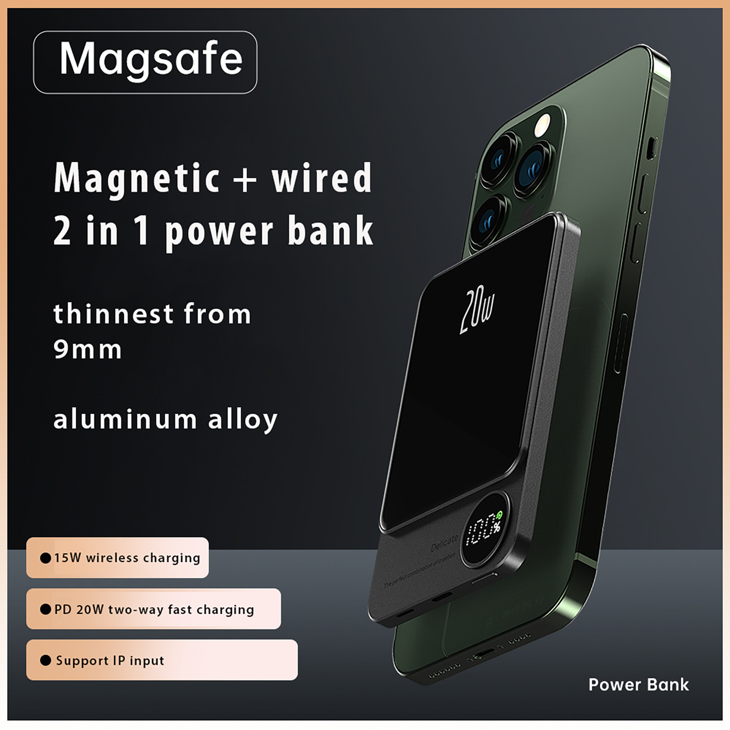 Portable 20W PD Magnetic Wireless Power Bank with MagSafe Charger