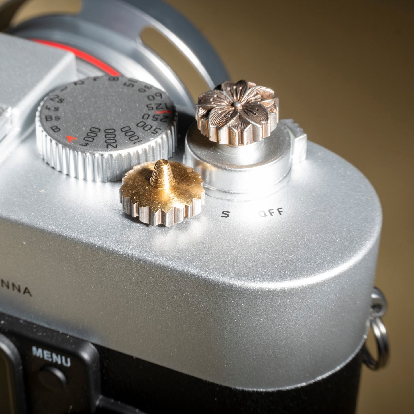 Cherry blossom embossed Camera Copper Shutter button Gold