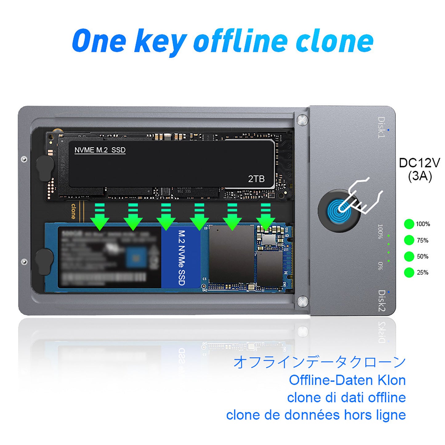 NVMe M.2 雙盤位離線克隆硬碟盒
