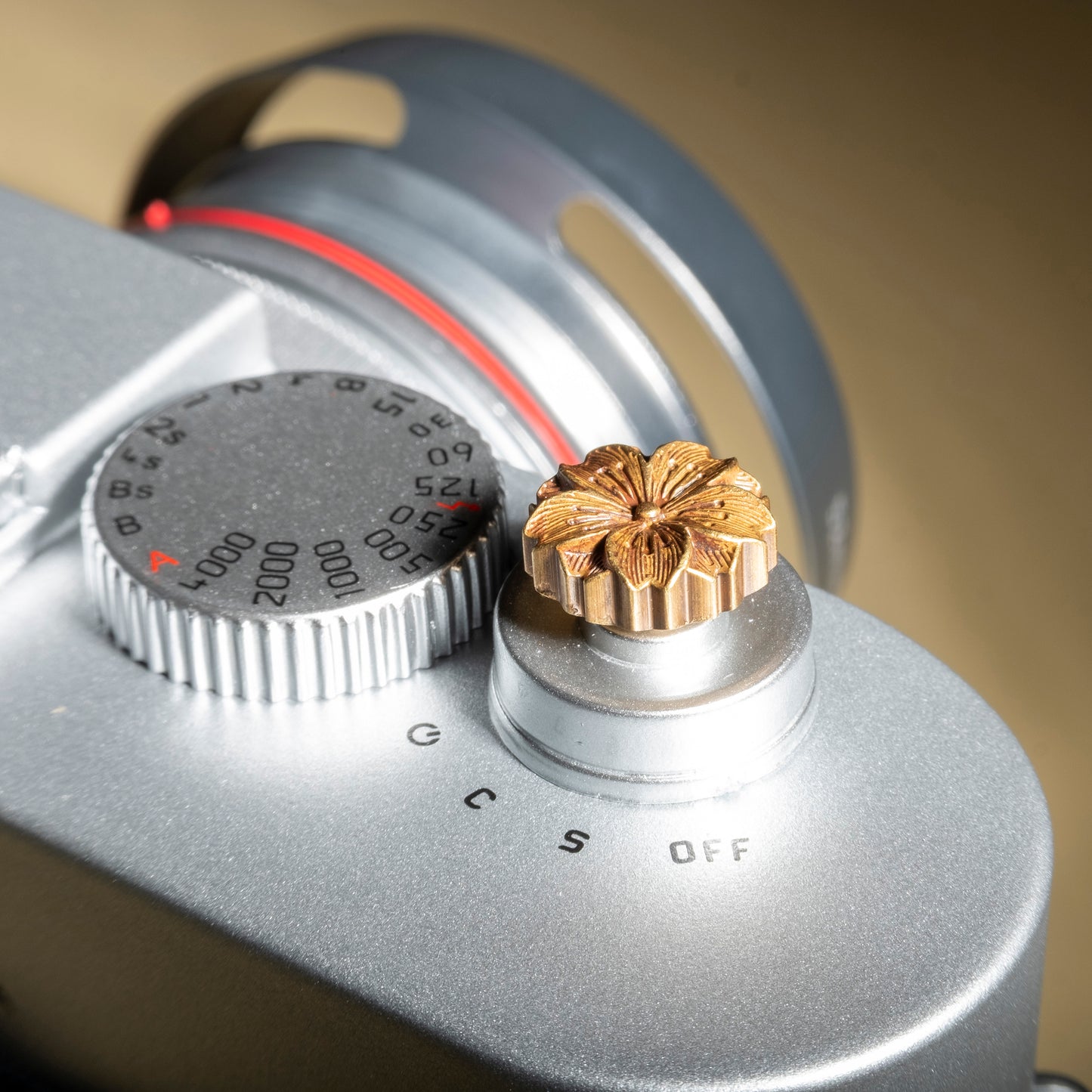 Cherry blossom embossed Camera Copper Shutter button Gold