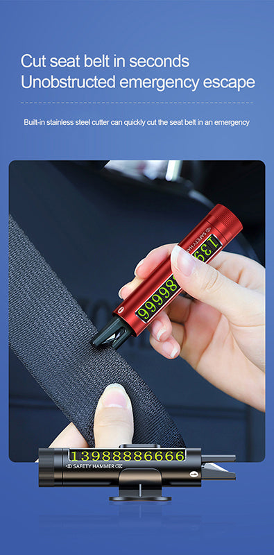 Car Safety Hammer Seat Belt Cutter Phone Number Plate Fashionable 3-in-1 Design Best Gift Option Emergency Escape Tool - starcopia design store