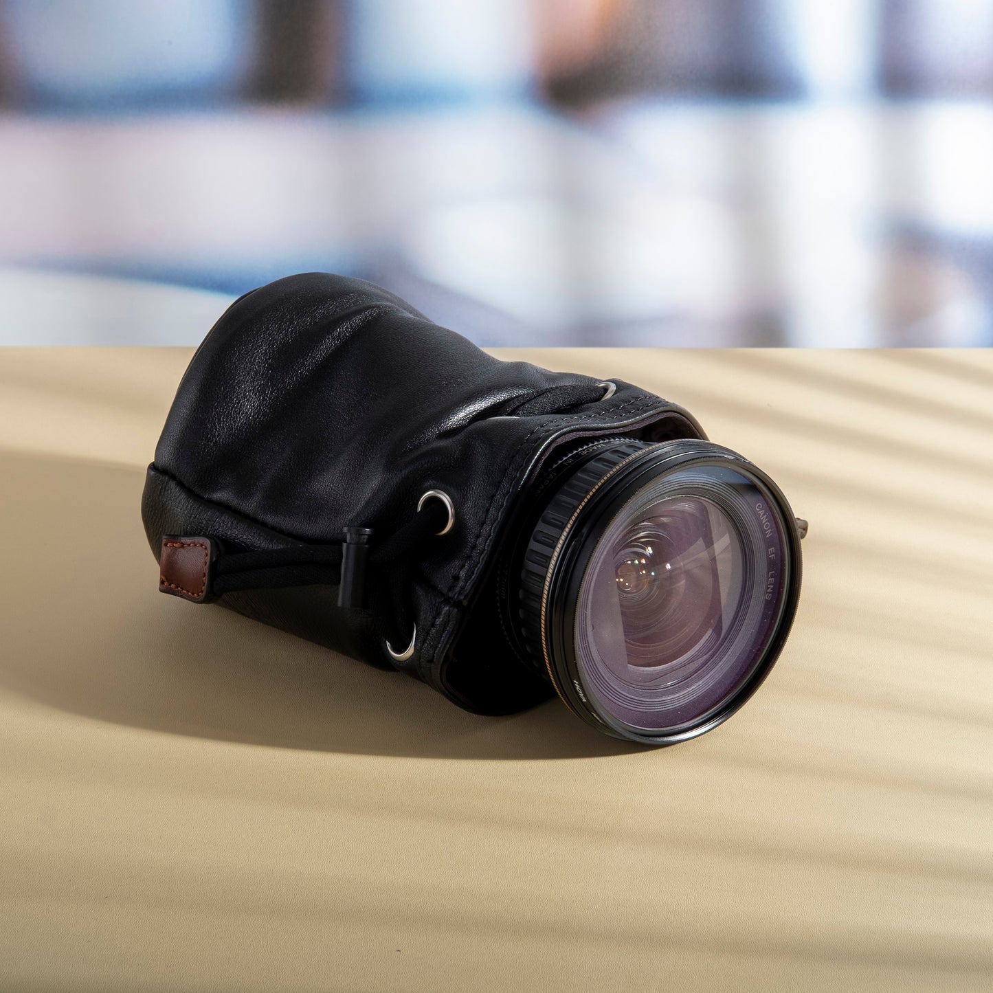 Genuine Leather Camera Lens Pouch Middle