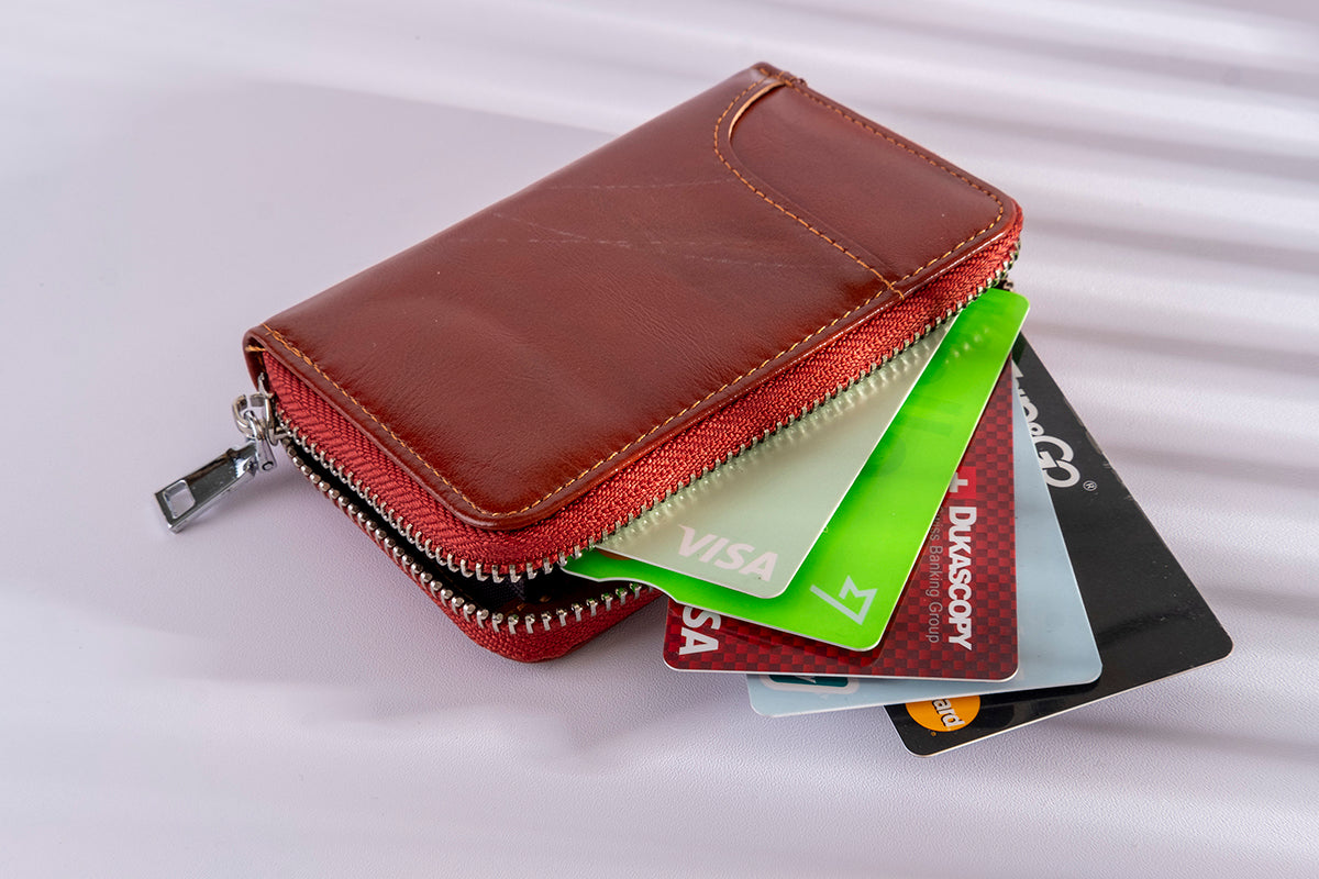 Fabufabu RFID Zip cowhide Card Holder Wallet - starcopia design store