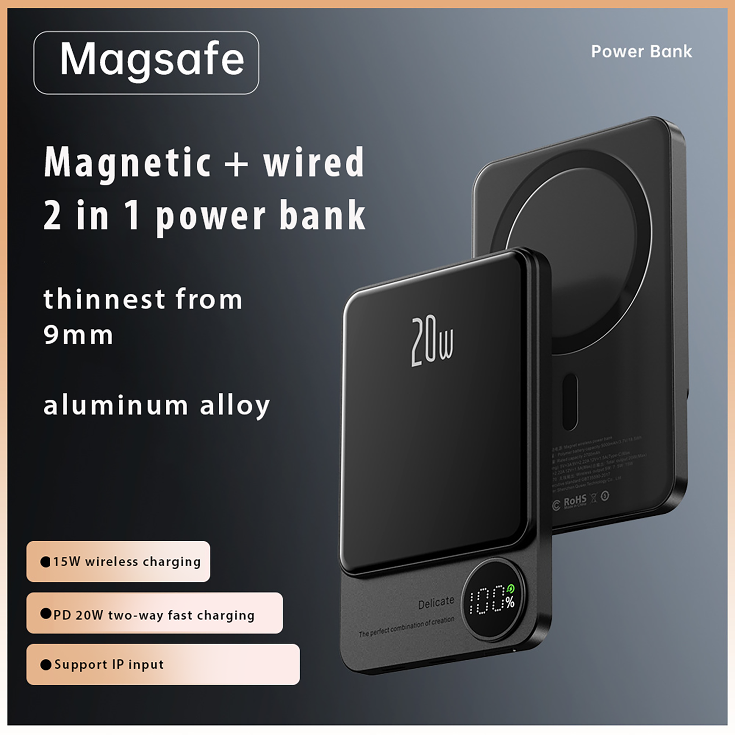Portable 20W PD Magnetic Wireless Power Bank with MagSafe Charger