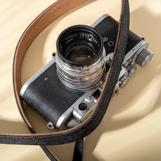 Cotton Denim Narrow Camera Shoulder Strap Black