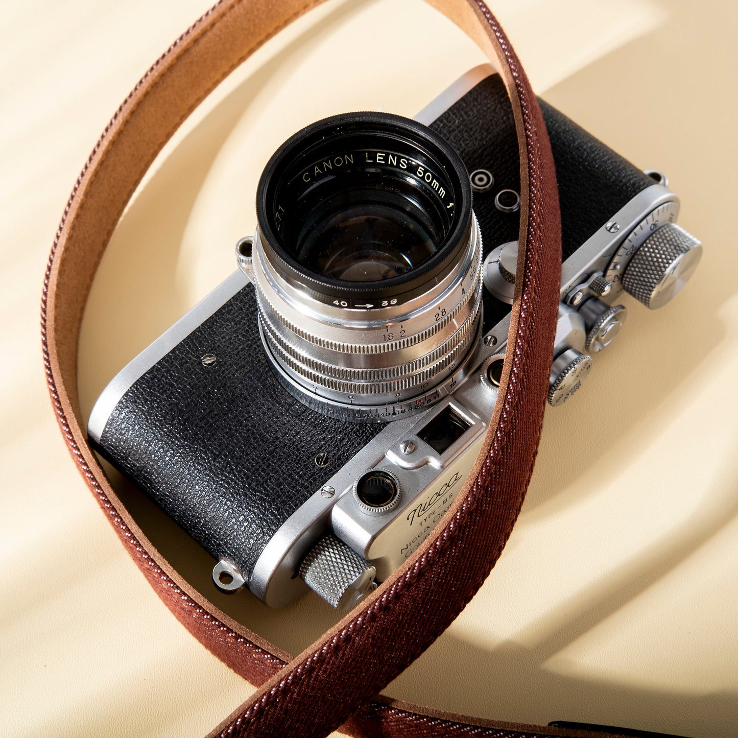 Cotton Denim Narrow Camera Shoulder Strap Coffee