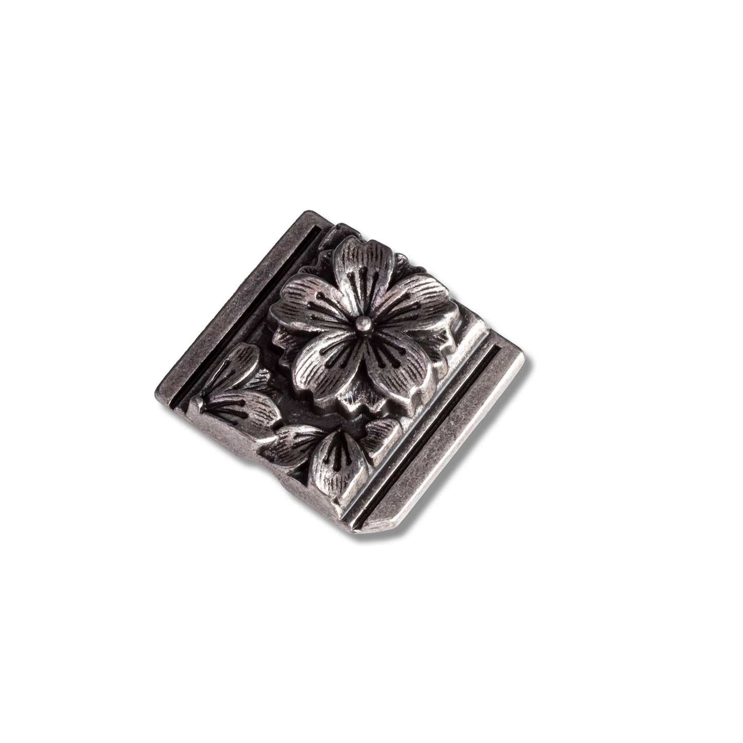Silver floral square decorative element on a white background