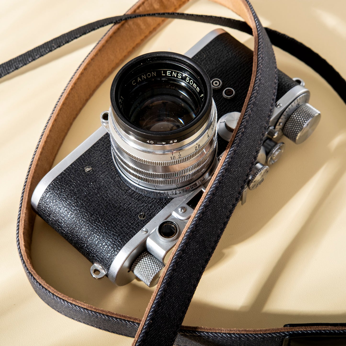 Cotton Denim Narrow Camera Shoulder Strap Grey