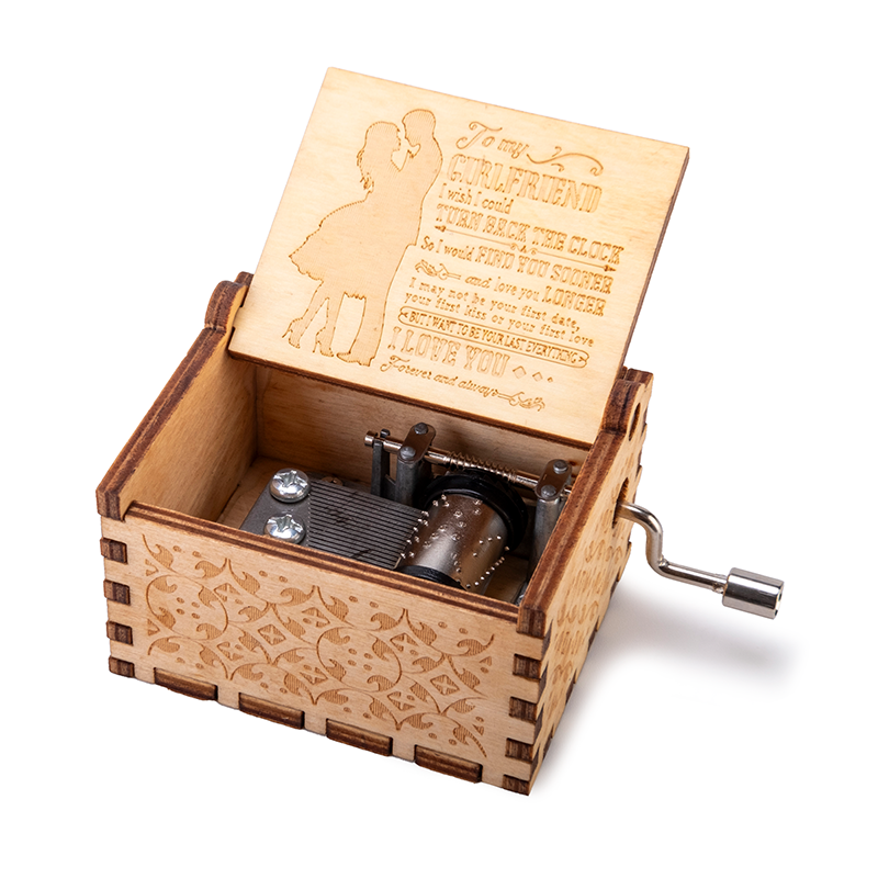 Fabufabu Music Box Engraved Vintage Hand Cranked Wooden Music Box - starcopia design store