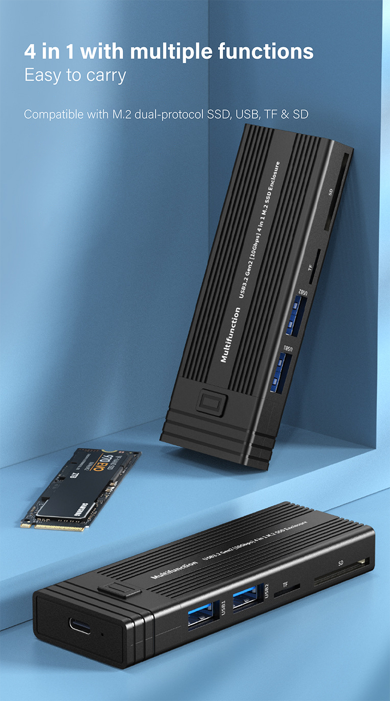 Fabufabu 4-in-1 USB 3.2 M.2 NVME and SATA dual-protocol ssd Hub - starcopia design store