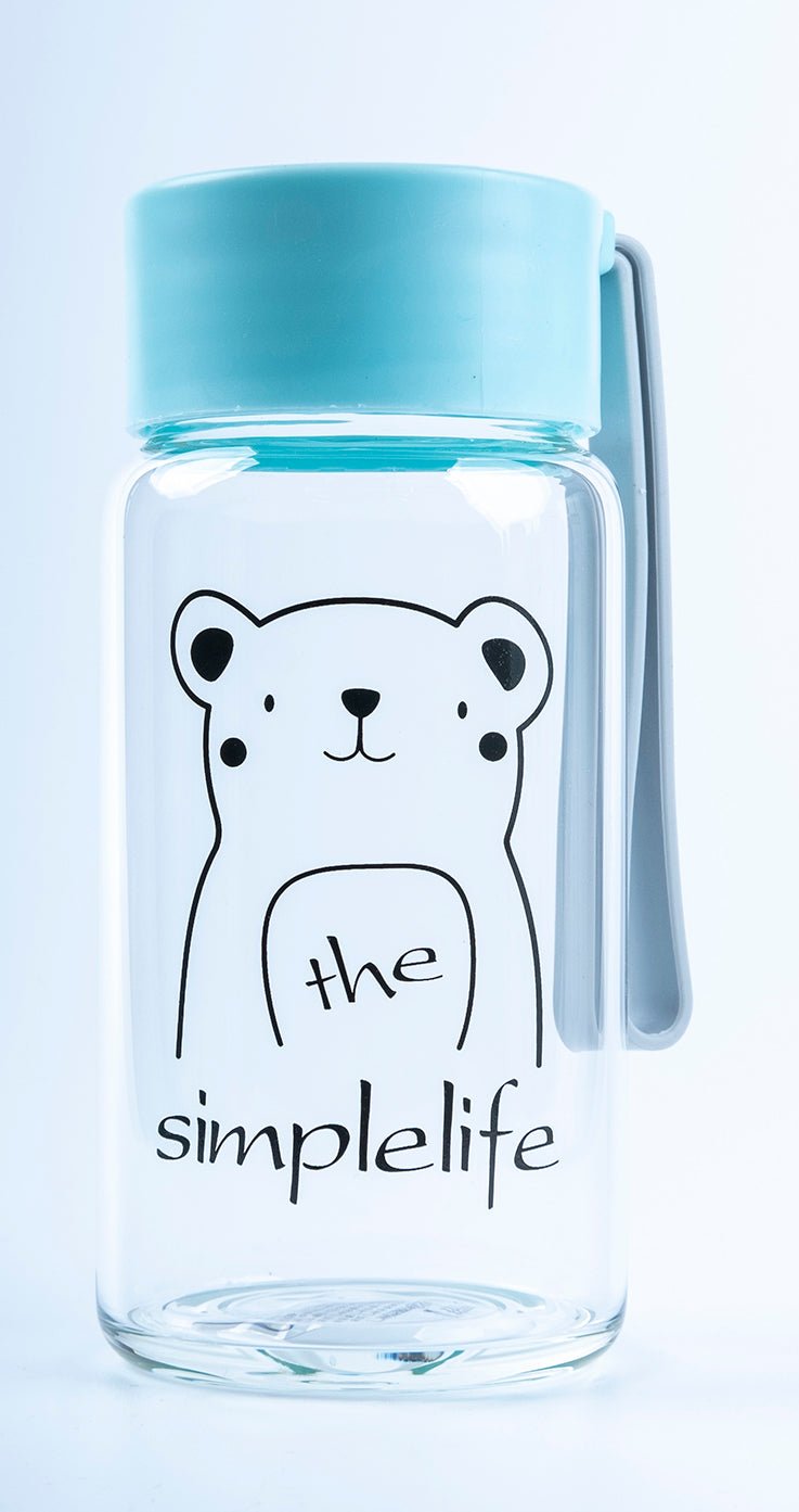 glass water bottle with straw