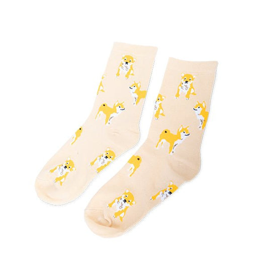 Japan style flower dog orange cat cotton socks - starcopia design store