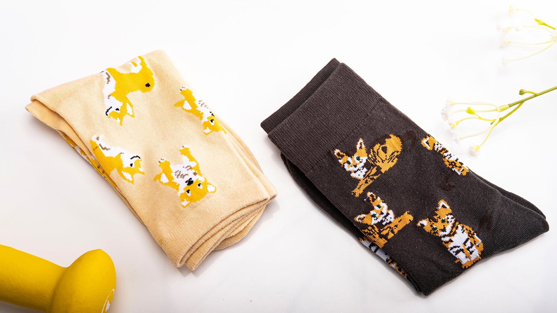 Japan style flower dog orange cat cotton socks - starcopia design store